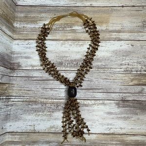 Gold Bead & Brown Wood Accent Artisan Jewelry Neck